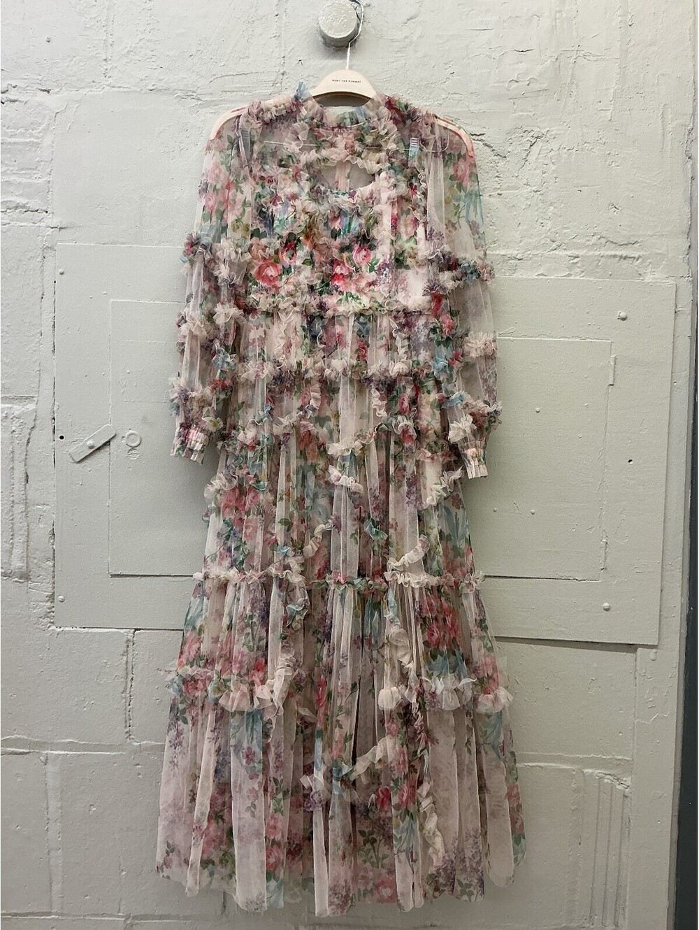 NWT Miss Rosier Candice Floral Ruffle Long Maxi Tulle Dress cottagecore coquette